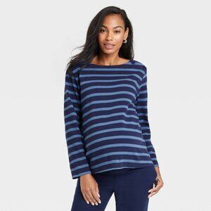 COPY - The Nines by HATCH Long Sleeve Jersey Maternity Blouse Navy Striped